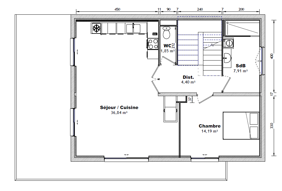Rénovation intérieure d'une maison à Curienne (Savoie) — Étude — Existant, projet & 3D (2)